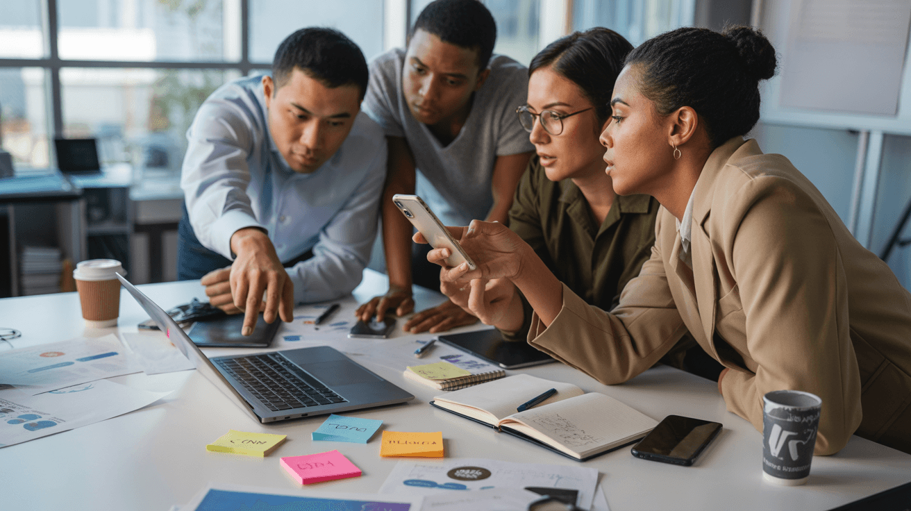 A-marketing-team-reviewing-AI-generated-social-media-post