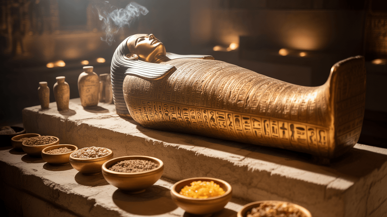 ancient-Egyptian-sarcophagus-and-mummy-exhibit