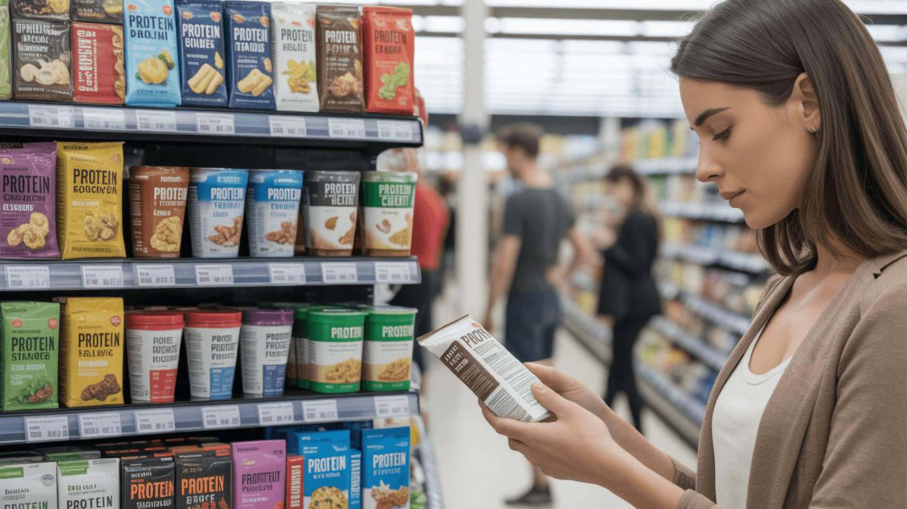 grocery-store-shelf-featuring-high-protein-snacks