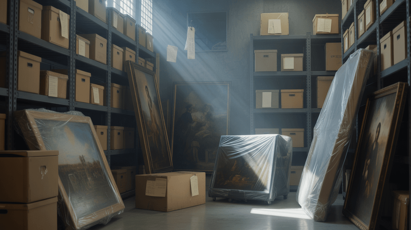museum-storage-room-with-wrapped-paintings